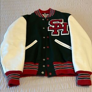 DeLONG Vtg 1970s Leather and Wool Letterman Jacket. Size 36